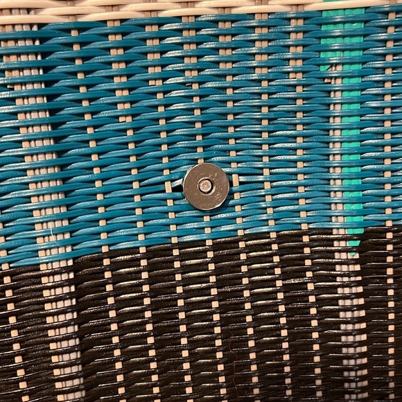 Summer Beach Straw bag with leather and tapestry closure snap - Picture 9 of 9